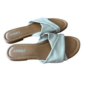 ATHMILE Women's Size 8 Tan Faux Leather Slide Sandal